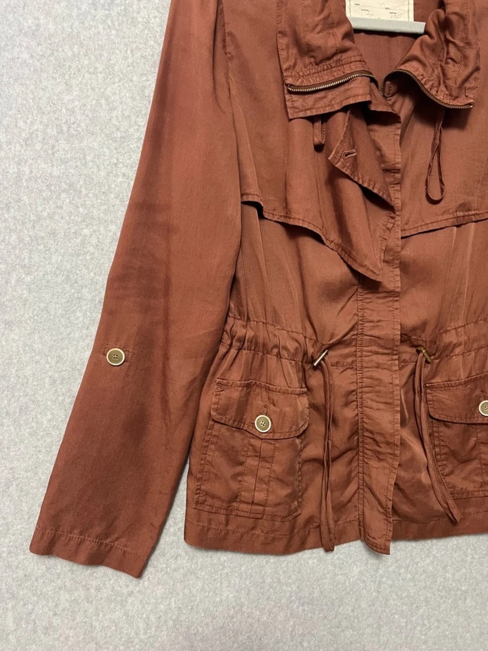 Cartonnier Anthropologie Safari Anorak Jacket Size 8 Rust Brown Tencel Utility - Picture 4 of 11